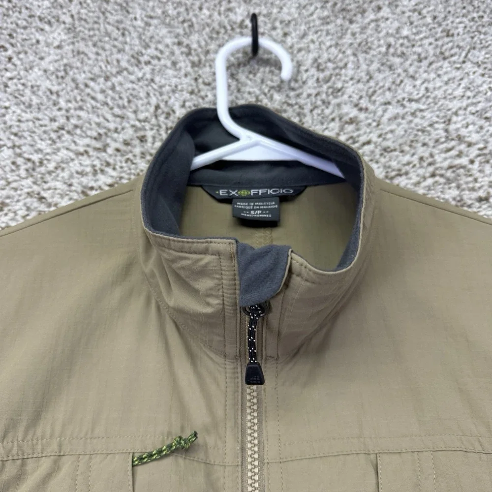 ExOfficio FlyQ Vest Men's Size Small Tan Multi-Pockets Full Zip Outdoors Hiking